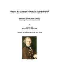 Answer the Question: What is Enlightenme... by Kant, Immanuel, Dr.