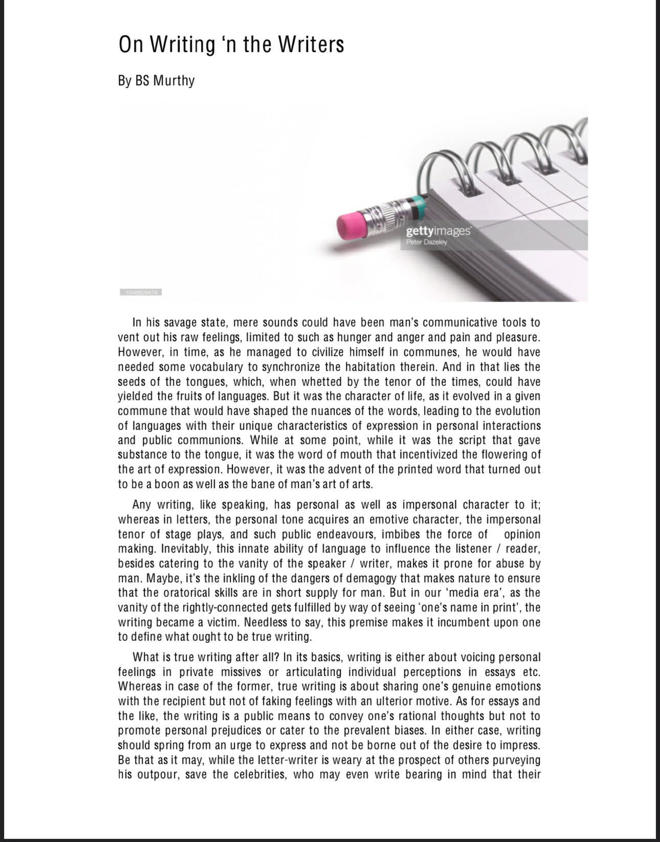 On Writing ‘n the Writers by Murthy, BS